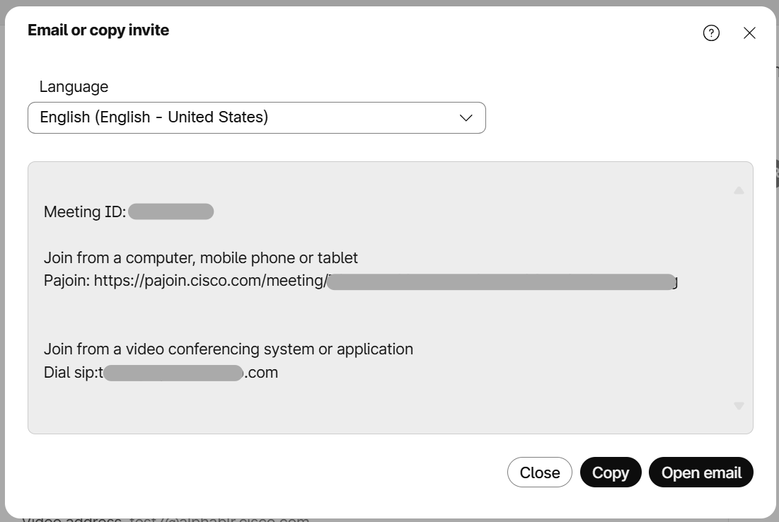 Meeting invite showing meeting ID and meeting link